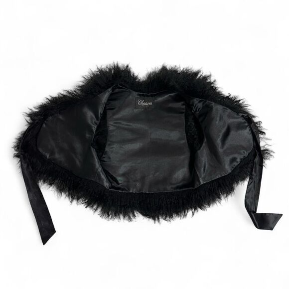 Chaarm NY Tibetan Mongolian Lamb Fur Vest Satin Ribbon XS/S Crop Boho Glam Rock - Picture 10 of 16